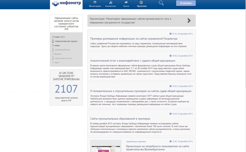 Фрагмент интерфейса сайта Инфометр