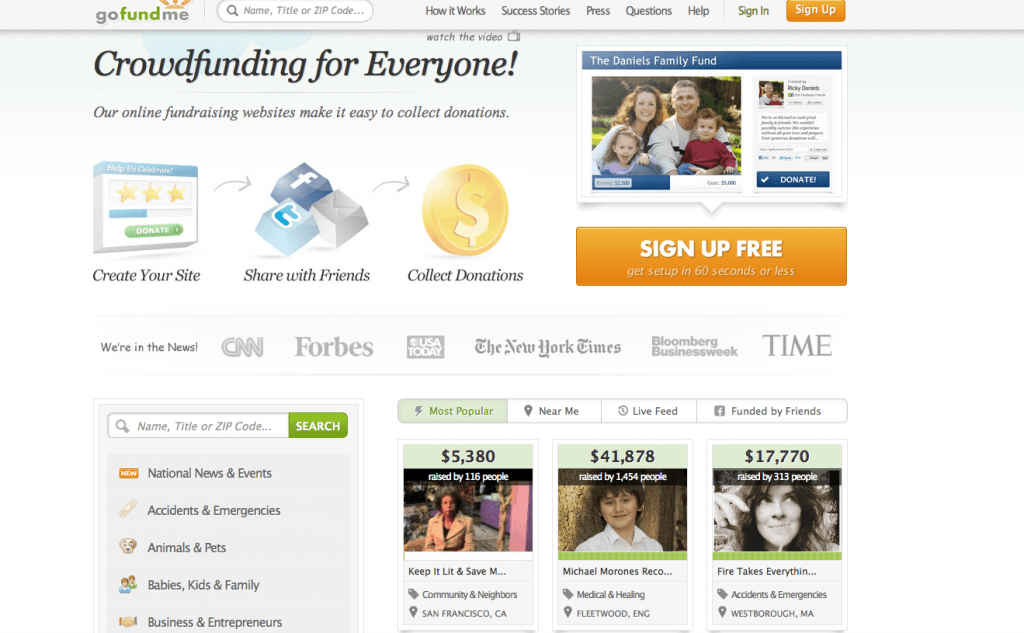 Фрагмент интерфейса сайта gofundmeФрагмент интерфейса сайта gofundme