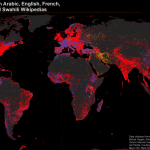 Карта влияния языка, на котором написана статья в Wikipedia, на расположение объекта или места, о котором говорится в статье. Источник: Oxford Internet Institute.