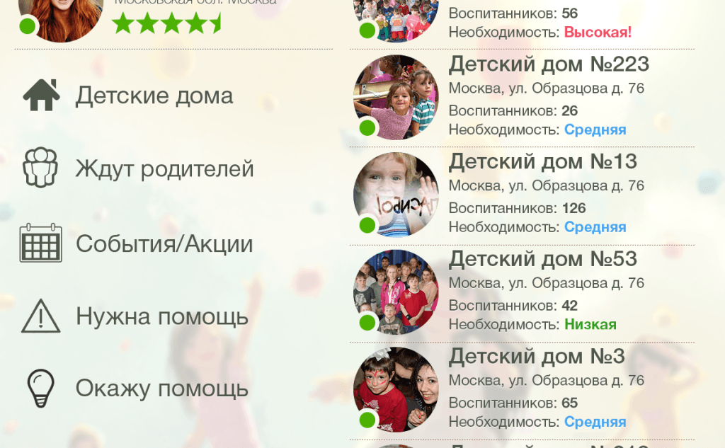 Возможный интерфейс приложения Helper