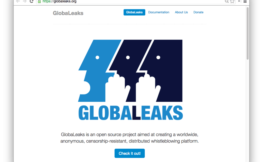 Фрагмент сайта GlobaLeaks