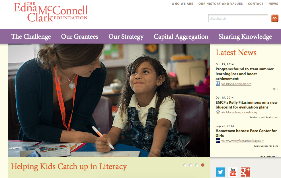 Фрагмент сайта The Edna McConnell Clark Foundation