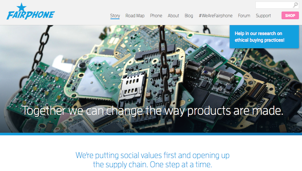 Фрагмент сайта Fairphone