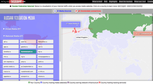 Фрагмент сайта Trackography.