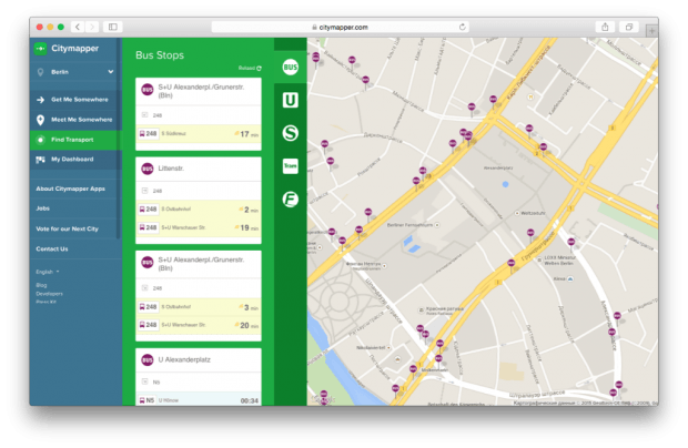 Фрагмент сайта Сitymapper.