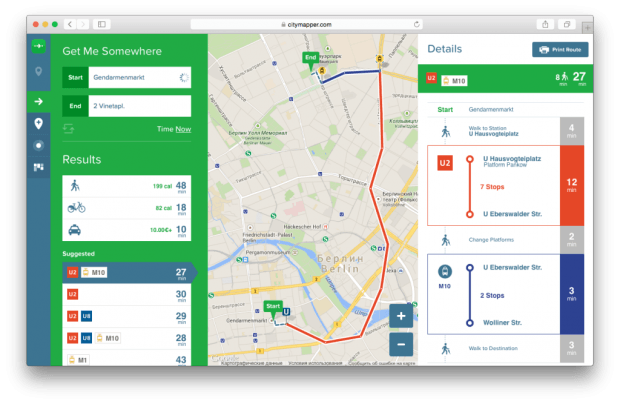 Фрагмент сайта Сitymapper.