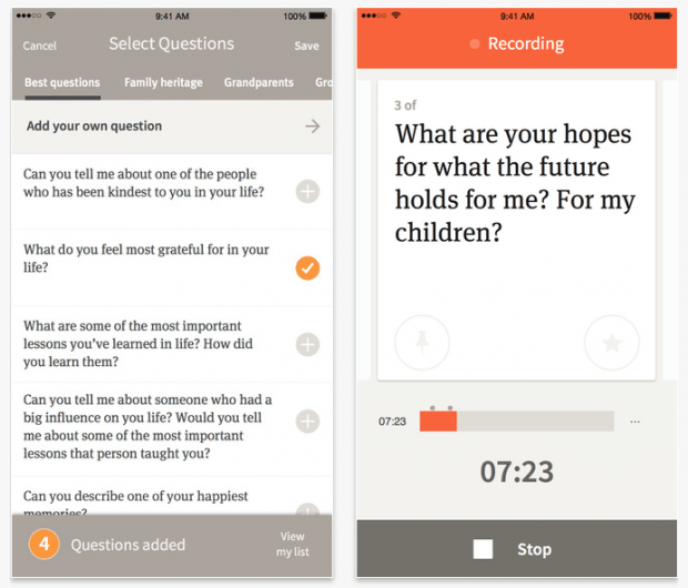 Фрагмент приложения StoryCorps.