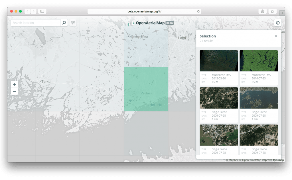 Фрагмент сайта OpenAerialMap.