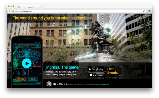 Фрагмент сайта приложения Ingress.