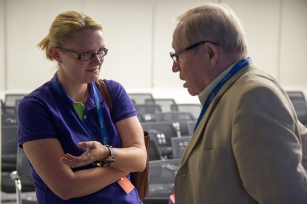Юлия Давиденко, юрист по авторскому праву, и Акоб Абагян, проект "My Star Calendar". Фото: Фёдор Корниенко.