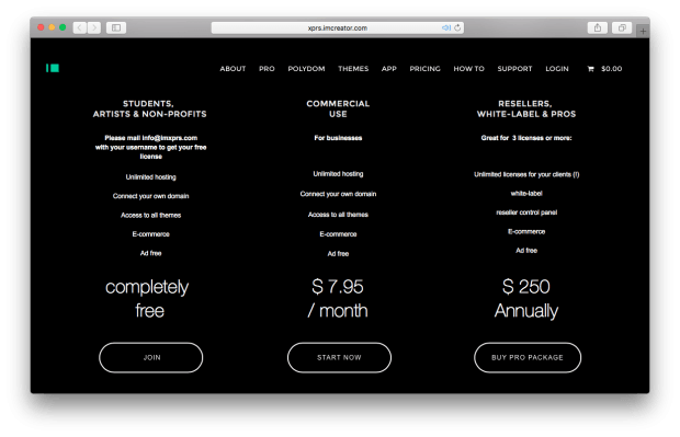 Фрагмент сайта онлайн-конструктора XPRS.