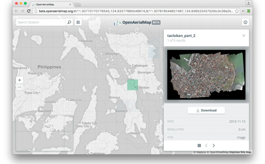 Фрагмент сайта OpenAerialMap.