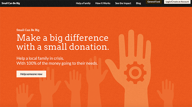 Сайт организации "Small Can Be Big", редизайном которого занимается Джоанна. Изображение: smallcanbebig.org