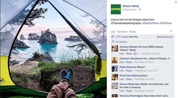 Facebook-страница компании Nature Valley. Изображение: facebook.com/naturevalley