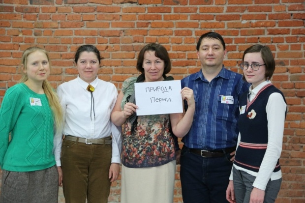Команда проекта «Природа Перми». На фото слева-направо: Екатерина Нелюбина, Елена Плешкова, Надежда Баглей, Владимир Кошин, Екатерина Крайнева. Фото: 