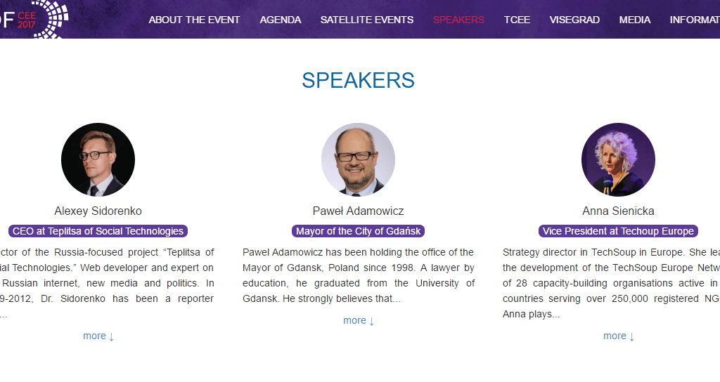 В роли экспертов выступят журналисты, гражданские активисты, правозащитники, представители власти и общественных организаций разных стран. Изображение: скриншот с сайта pdfcee17.pl