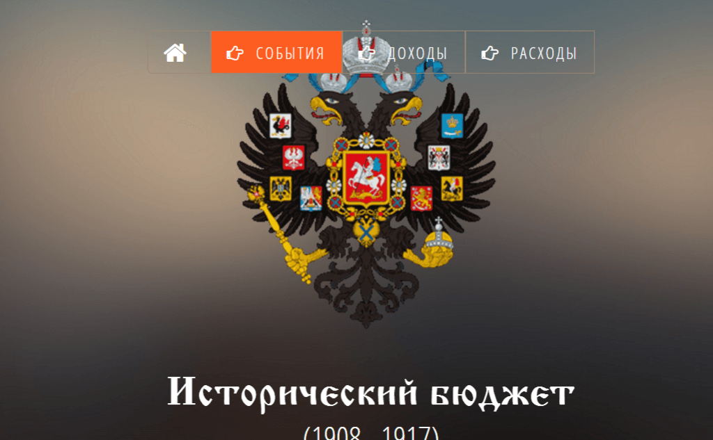 Приложение Исторический бюджет, выбранное "Инфометром", сделано на основе открытых государственных данных. Фото: Скриншот главной страницы сайта.