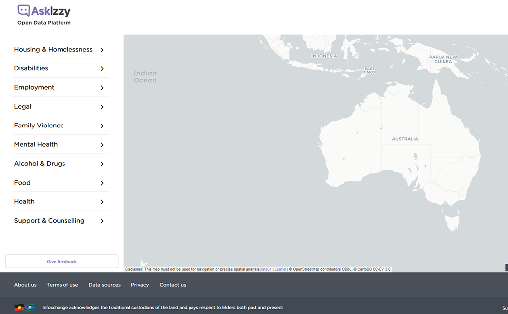 Askizzy объединяет 360 000 сервисов, предлагающих жилье, еду услуги здравоохранения. Скриншот с сайта Askizzy.org.au