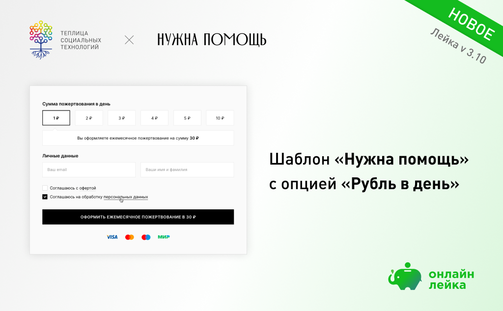 Еще проще предложить подписаться на регулярные пожертвования. Иллюстрация: шаблон "Нужна помощь" в Лейке.