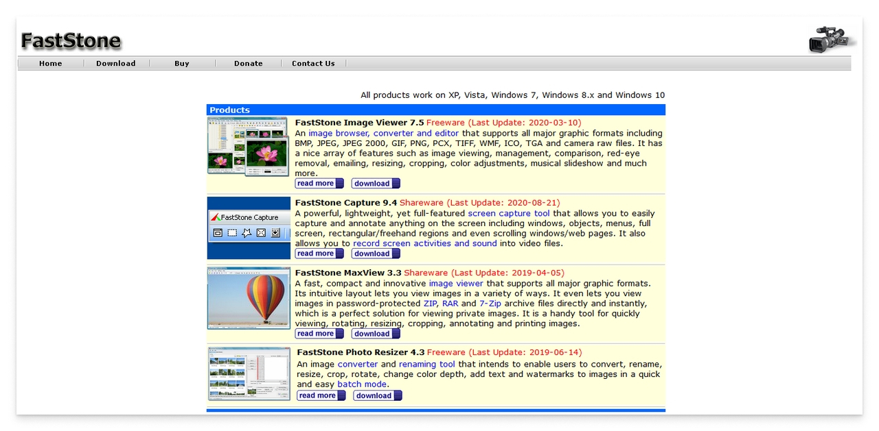 Скриншот главной страницы сайта faststone.org