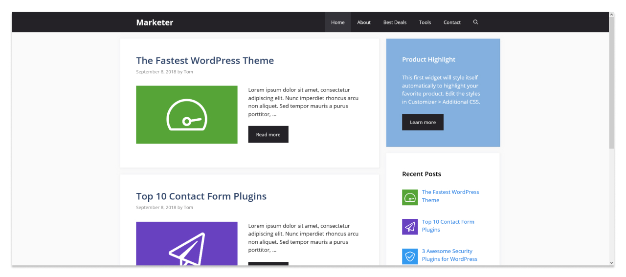 Изображение: скриншот демо-сайта на теме GeneratePress