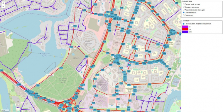 Пример обозначения освещенности на карте.