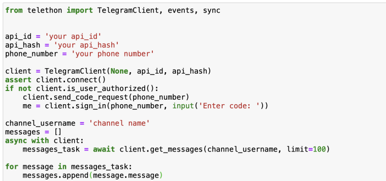 Обкачивание телеграма с помощью библиотеки Telethon.