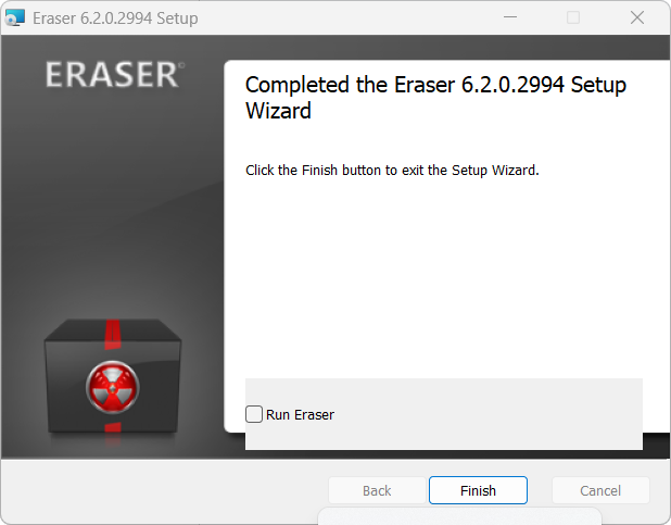 Установка Eraser завершена